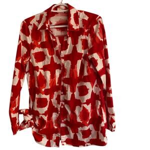 Truth & Style Sz S Red & White Button Up Long Sleeve Cotton Blend Casual